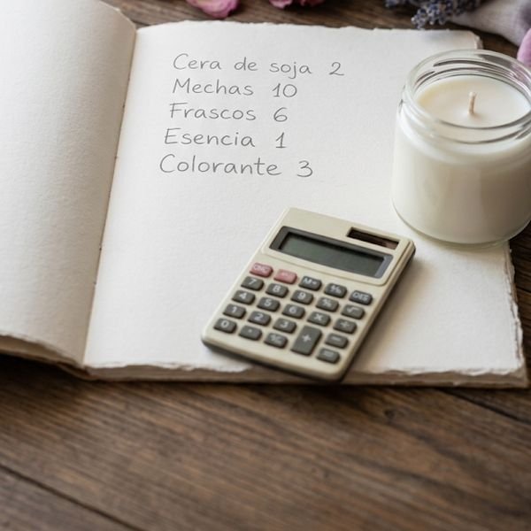 Cuaderno y calculadora para sacar el precio de una vela