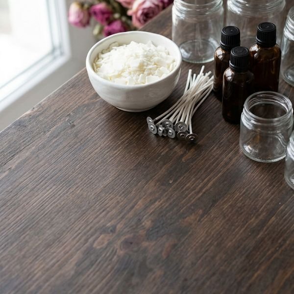 Materiales para hacer velas sobre una mesa